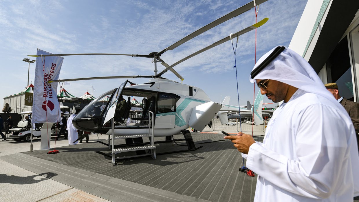 Russian Helicopters VRT 500 twin coaxial rotor light helicopter on display during the 2019 Dubai Airshow © AFP / Karim Sahib