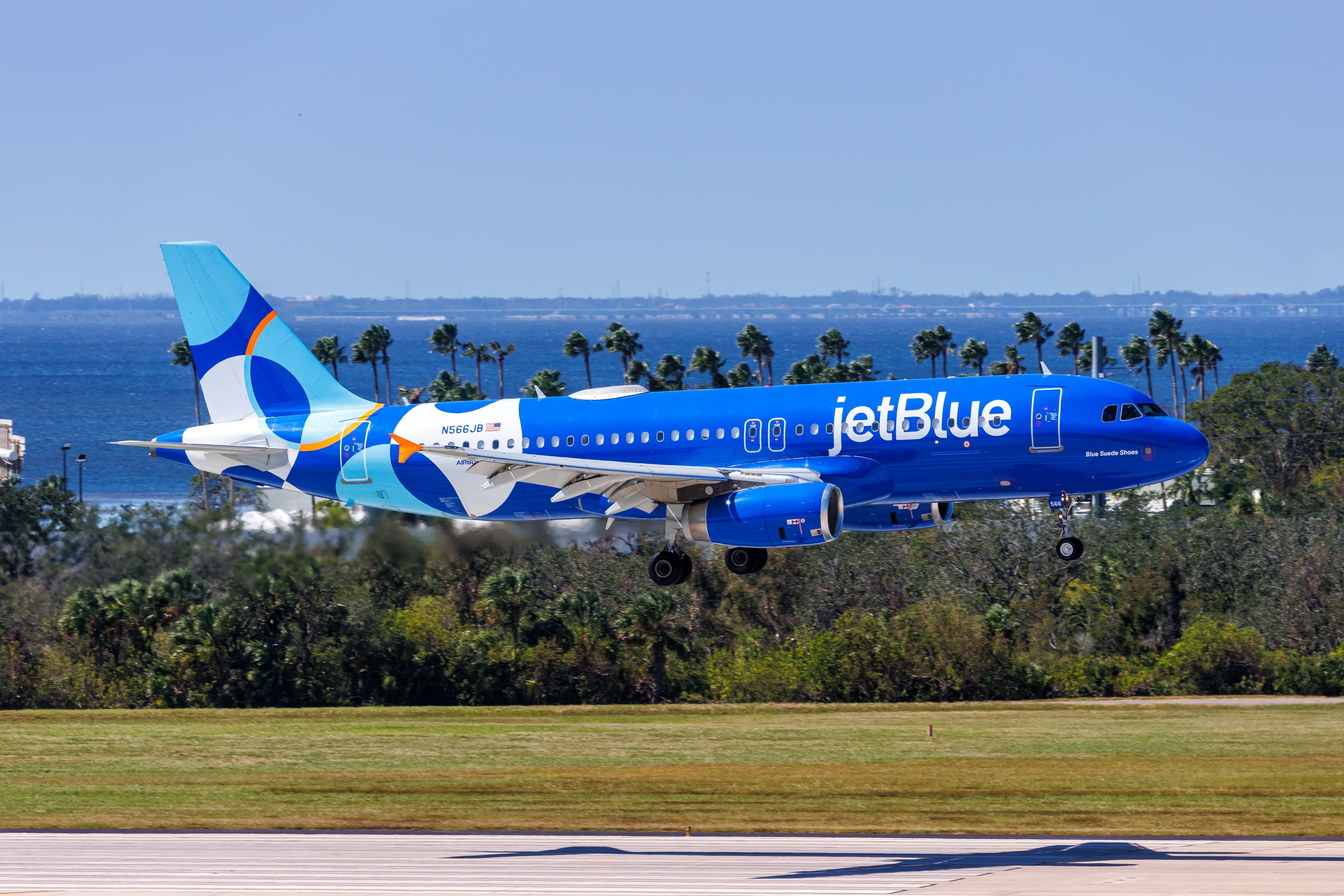 طائرة إيرباص A320-232 (N566JB) من طراز JetBlue Airways تهبط في مطار تامبا الدولي. طائرة إيرباص A320-232 (N566JB) من طراز JetBlue Airways تهبط في مطار تامبا الدولي.